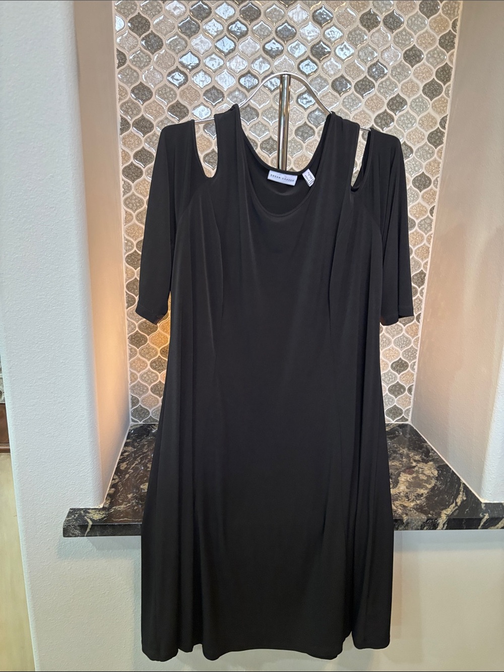 Susan Graver Black Cold-Shoulder Midi Dress